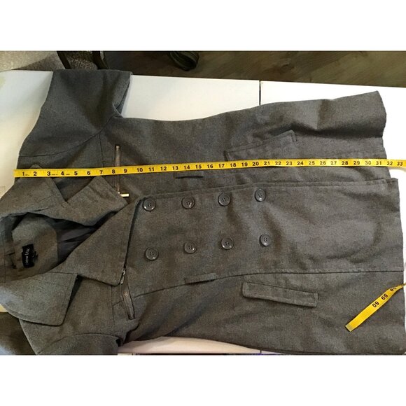 NEW LOOK -WOMEN'S GREY COAT LONG SLEEVE 40% WOOL BUTTON FRONT CLOSURE SIZE LARGE - Picture 6 of 7
